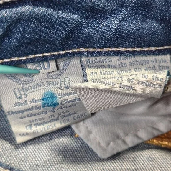 Robin's Jean Blue Straight Leg Jeans with Gold Accents - Picture 11 of 15